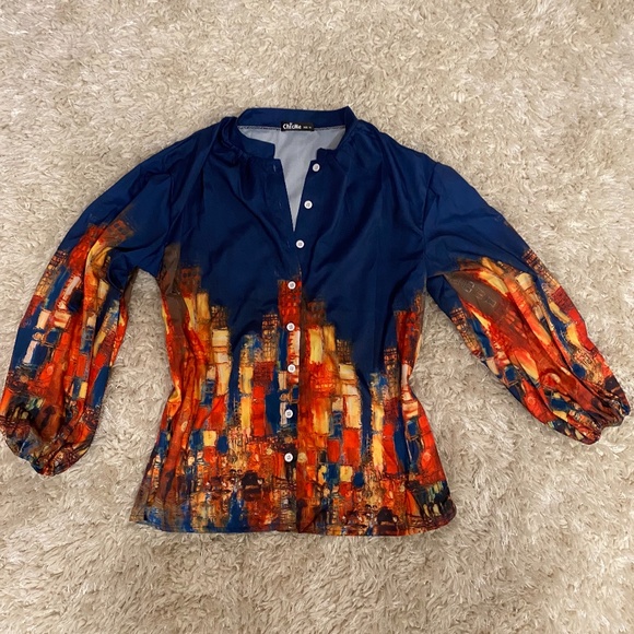 Button up Artistic print blouse - Picture 1 of 5